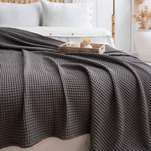 200X230 Waffle Blanket, %100 Cotton Waffle Blanket, Multi-Purpose Geometric Waffle Throw Blanket, Dokubba Waffle Blanket - Black - View 3