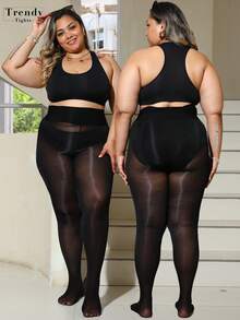 【DazzleLegs】2条装80D魔幻闪亮连裤袜，高弹力加大码女士不透明连裤袜，性感连裤袜，适合圣诞节穿着，承重可达300磅，舒适保暖 - 黑色 - 查看 3