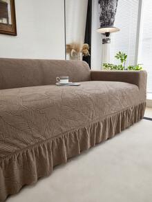 1 件荷叶边沙发套，毛绒提花面料，欧式风格，装饰性沙发保护套，易于安装，防尘防宠物刮，适合客厅、书房、办公室沙发，四季皆宜 - 咖啡棕 - 查看 7
