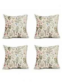 2/4 Stücke Frühlings Blumen Kissenbezug Set: Salbeigrün, Vintage Botanik Muster dekorative Zierkissenbezüge, Landhausstil Saison Outdoor Dekoration für Sofa, Bettwäsche (Kissenfüllung nicht enthalten) - goldgrün - Übersicht 14
