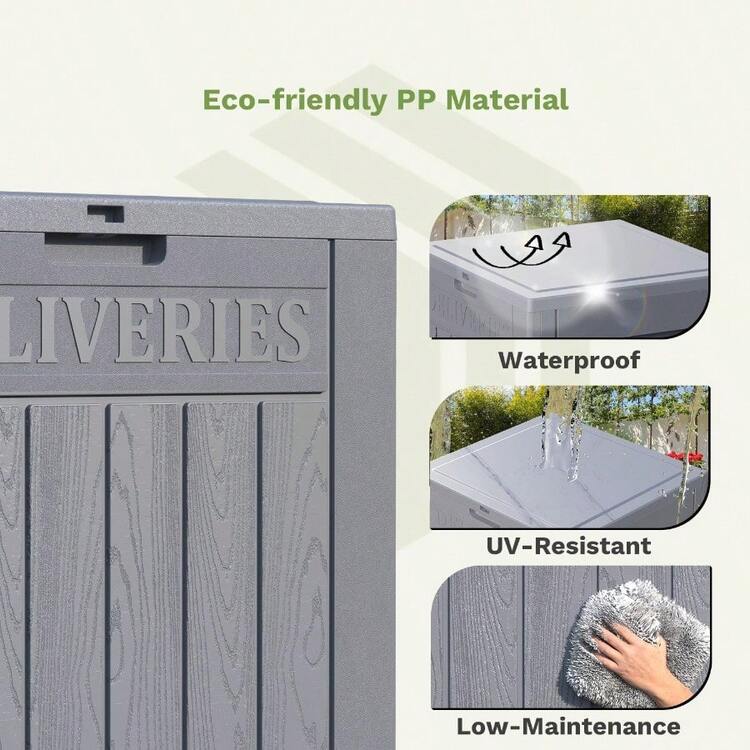 48Gallon Resin Package Delivery Box For Outside Waterproof Storage Deck Box With Lockable Secure Grey - 灰色 - 查看 6