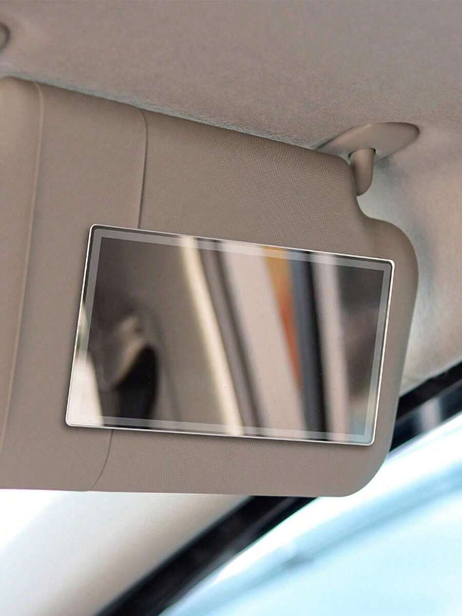 1/2pcs Car Sun Visor Stainless Steel Makeup Mirror, Anti-Shatter Auxiliary Rearview Dual-Use Beauty Mirror - Silver - View 1