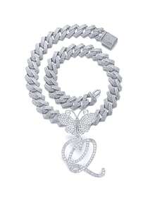 银色女士项链 A-Z 首字母个性化嘻哈经典蝴蝶字母吊坠链项链和手链套装饰物 26 个幸运字母，适合男女日常佩戴情人节时尚珠宝礼物，妈妈，母亲，母亲节，礼物 - 蝴蝶型 - 查看 47