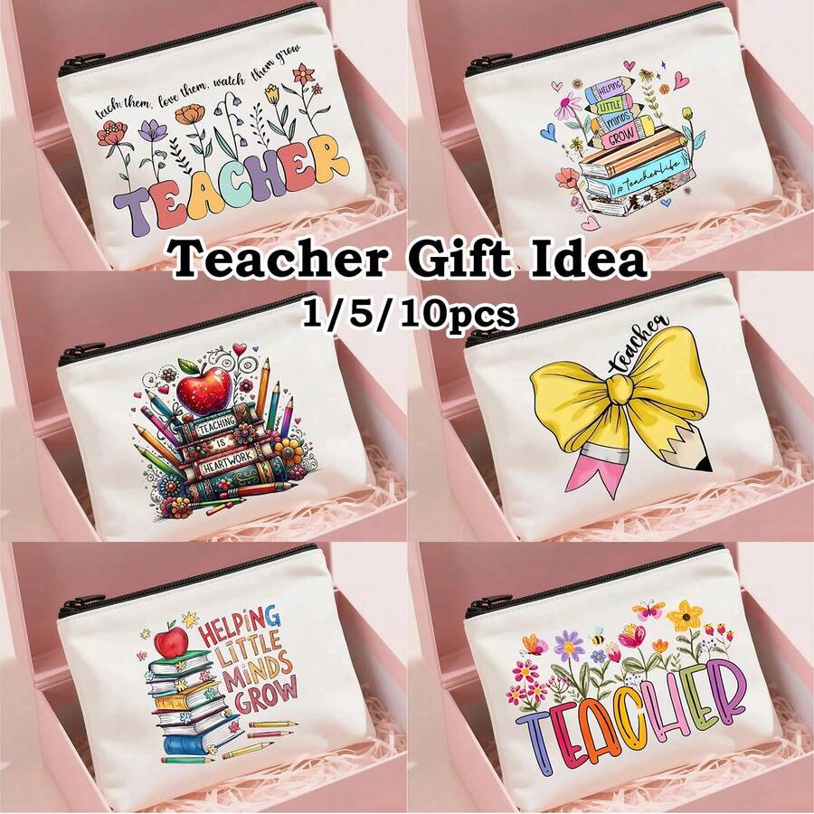 Lehrergescenke, "Beste Lehrerin aller Zeiten" Make-up Tasche - Kosmetiktasche für Frauen, Reiseaccessoires & Schultasche, leichte Reißverschlusstasche für Make-up Aufbewahrung, Federmäppchen, weiße Tasche Organizer, Geschenktasche für den Schulanfang, Lehrertags Geschenkideen