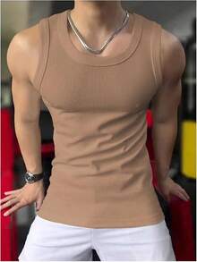 Men's Summer Tank Tops Sleeveless Undershirts Tank Basic Workout Gym Muscle Shirts-2025 - Màu Khaki - Xem 2