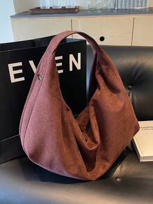 1 件大容量纯色绒面革托特包，女士休闲流浪包，时尚单肩腋下包，适合女性日常使用，秋冬热销女包，女士托特包，完美搭配秋季服装女士 - 咖啡棕 - 查看 4