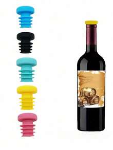 1pc Easy-To-Use Silicone Wine Stopper, Suitable For Wine, Beer, Champagne Bottles, Reusable And Dishwasher To Keep Drinks Fresh - Multicolor - View 6