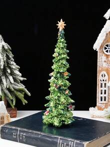 1 szt. Kreatywna, śliczna, zielona choinka na biurko, powierzchnia pokryta brokatem, błyszcząca choinka. Kolorowy materiał żywiczny, ręcznie malowany, nadaje się do dekoracji wnętrz na Boże Narodzenie, dekoracji witryn sklepowych, osobistych prezentów, zimowych dekoracji pokoju, świątecznych dekoracji domu, świątecznych prezentów, świątecznych dekoracji