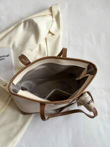 Women's Large Capacity Fashion Letter Graphic Shoulder Tote Bag - Brown - View 5