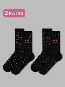 1/2/3 双女士十二生肖袜、白袜、黑袜、中筒袜、艺术袜、运动袜、时尚袜、女童袜、中筒袜、简约袜、休闲袜、适合日常穿着、秋季 - 彩色 - 查看 81