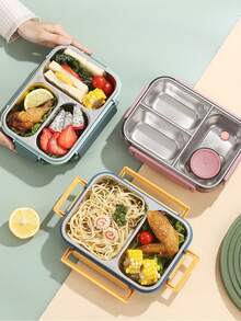 1 pieza Caja de almuerzo de acero inoxidable, viene con cubiertos de acero inoxidable, 1 pieza Caja bento a prueba de fugas de acero inoxidable 304 durable con 3 compartimentos, fácil de limpiar, adecuada para la escuela y el trabajo, estilo Ins Caja de almuerzo de acero inoxidable 304 con 4 compartimentos, portátil, contenedor de almuerzo aislado adecuado para mujeres, adultos, hombres, trabajadores de oficina, viajes y uso al aire libre, Caja de almuerzo de trabajador de oficina, Caja de almuerzo, Caja de frutas, Caja bento, Comida de picnic y camping, Contenedor de almacenamiento de alimentos