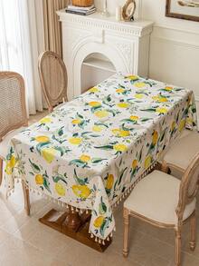 1pc Spring/Summer Pastoral Fresh Lemon Watercolor Floral Tablecloth, Rectangular, Woven Polyester Material With 3D Bamboo Texture, Durable And Easy To Clean, Bright And Vibrant Home Dining Table Decor, Elegant Natural Style Design, Easy Maintenance - Multicolor - View 22