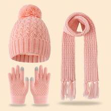 3 件套儿童菠萝图案针织加厚保暖帽子、围巾和手套套装，冬季 - 單球圍巾三件套 - 查看 19