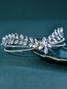 1pc Rhinestone Headband, Fashionable Bridal Wedding Hair Accessory Suitable For Banquet, Party, Holiday Wear Valentine's Day Accessories - Silver - View 4