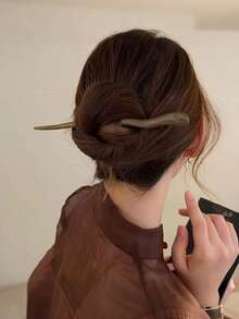 中式木质发簪，复古优雅发夹，适用于盘发和丸子头，木质发簪，复古中式发夹，发簪，女士丸子头簪，丸子头延长器，发夹，发饰，头部饰品 - 彩色 - 查看 2