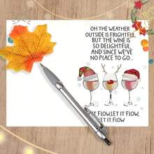 1Pc Funny Christmas Wine Cup Card - Santa Claus Hat Wine Cup, Let It Flow Funny Quotes, All In One Holiday Birthday Party Invitation Letter With Red Envelope - Adult Favorite Wine Gift, Humorous Greeting Card, Holiday Stationery, Fantastic Design, Color Illustration - Multicolor - View 7