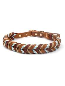 1pc Handmade Braided Genuine Leather Pet Collar, Suitable For Medium To Large Dogs, Multifunctional Leash