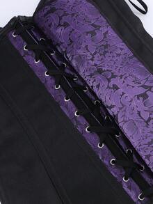 Top corset steampunk, gaine amincissante, boucle latérale, bustier à fermeture éclair jacquard vintage, style gothique à laçage dans le dos, corset ajusté pour le bal masqué - Prune - Voir 9