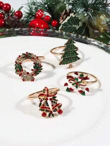 6-12pcs/Set Mixed Christmas Letter, Deer, Candy Cane, Wreath, Bell, Christmas Tree Napkin Rings, Holiday Tabletop Decorations