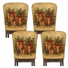 2/4/6 peças, capas de cadeira de linho estampadas com estampa de presente de Natal, adequadas para decoração de Natal, decoração diária para casa, sala de estar, sala de jantar ou jardim, festas de fim de ano em restaurantes de hotéis, capas de almofada de assento de cadeira de poliéster lavável - Multicolorido - Ver 11