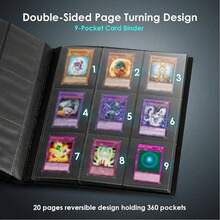 Trading Cards Album Folder 360 Pockets Card Binder Holder Game Card Sleeves Case - 黑色 - 查看 9