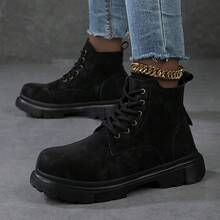 Fall/Winter 2025 New Women Minimalist Lace-Up Front Combat Boots, Outdoor Ankle Boots,Couple Style,Women Boots,Platform Boots - Black - View 11