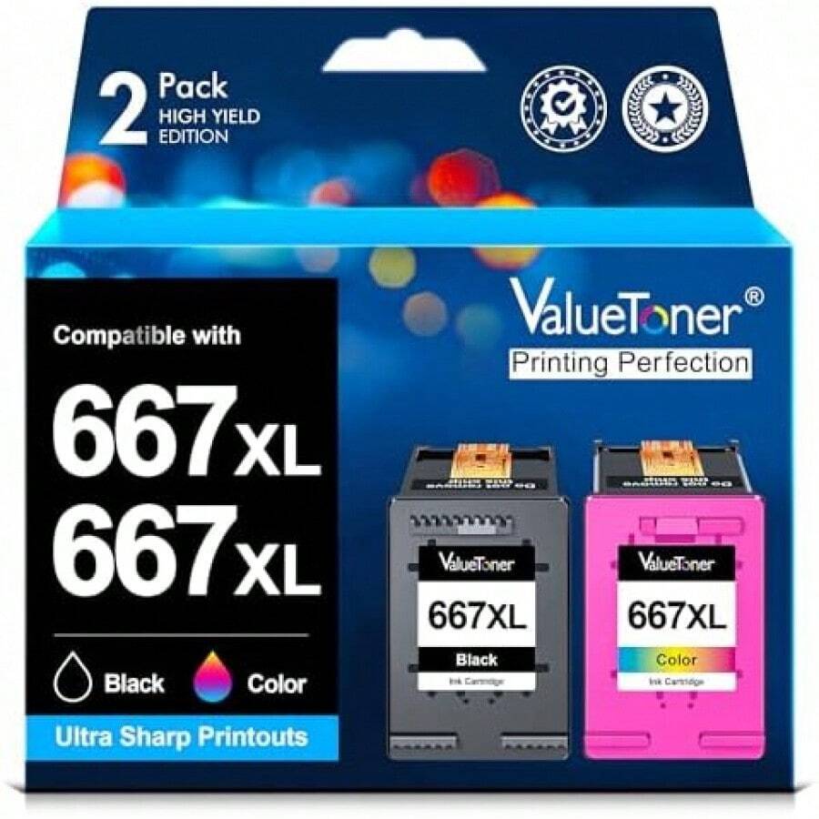 Cartucho de Tinta de Mayor Capacidad Compatible para HP 667 667 XL Compatible con HP DeskJet Ink Advantage 1275 2374 2375 2376 2775 DeskJet Plus 6475 6476 6075 (1 Negro 1 Color) - 53XL 52 amarillo, cyan, magenta, negro - Ver 1
