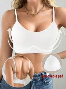女士无缝加厚运动文胸，性感瑜伽基础款，黑色 - 白色 - 查看 1