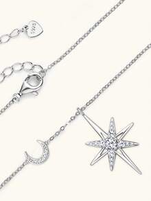 XUJIA 1PC Fashion Elegant Star&Moon Moissanite Pendant Necklace 925 Sterling Silver 3mm&2mm&1mm(0.28ctw) Necklace For Women Birthday Anniversary Valentine's Day Wedding Engagement Jewelry Gifts