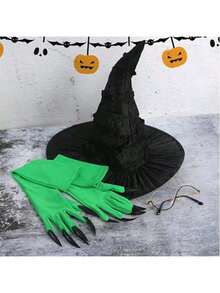 万圣节女巫服装道具：荷叶边女巫帽、女巫眼镜、女巫绿爪手套、女巫帽，适用于节日派对化妆舞会 - 彩色 - 查看 6