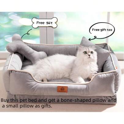 1 قطعة سرير قطة من الفرو الأحدث، مناسب لجميع الفصول، وسادة سرير حيوانات أليفة شبه مغلقة، ناعمة ومريحة، دافئة للخريف والشتاء، قابلة للإزالة والغسيل، مناسبة للقطط والكلاب المتوسطة والصغيرة، تأتي مع وسادة على شكل عظمة وسادة مربعة