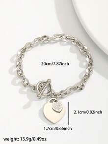 1 chiếc vòng tay thép không gỉ mặt trái tim đôi có móc cài OT dành cho quý cô thanh lịch làm quà tặng dự tiệc - Bạc - Xem 2