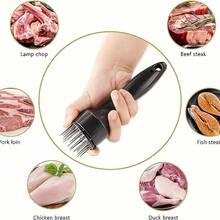 1PC Heavy Duty Meat Tenderizer Needle With 21 Sharp Needles - Stainless Steel Piercing Tips Suitable For Steak, Chicken, Pork, Beef - Efficient Tool For Home And Professional Kitchens - Easy To Clean Design, Stylish Handle, Durable Material, Stainless Steel Steak Meat Tenderizer With Perforating Needles