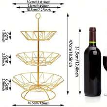 1 件三层铁制水果篮架，金色金属厨房台面收纳架，通风设计，用于新鲜水果和蔬菜储存，食物装饰碗架，坚固的结构 - 黑色 - 查看 6