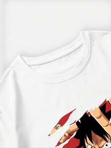 ONE PIECE T-shirt oversize unisex con grafica cartoni animati, tessuto spesso, vestibilità morbida, collo tondo, adatta per l'estate, stile casual e divertente