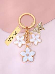 Llavero de flor de cerezo de metal personalizado con diseño de lazo de cerezo y etiqueta, accesorio para bolso, llaves de coche, regalo personalizado para parejas, accesorios para bolso - Multicolor - Ver 12