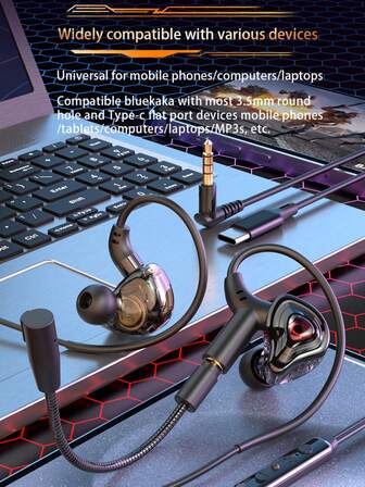 VAORLO E-Sports Gaming Headset 360° Surround Sound Hifi Stereo Wired Headphones 3.5mm/Type-C Input/USB Port/3.5mm Dual Jack/In-Ear Dual Microphone Gaming Headset Game Low Latency Earbuds Compatible With Laptops/Desktops/Mobile Phones/Tablets