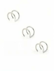 3Pcs/2Pcs/1Pc Stainless Steel Fake Lip Cuff False Lip Ring Fake Lip Nail Ear Piercing Jewelry For Women Men Clip On Ear Cuffs Fake Lip Ring Non Piercing Labret Rings - Multicolor - View 3