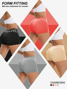 LianShengFa 4pcs Letter Waistband Seamless Mid-Waist Shaping Panties,High Stretch Breathable Mesh Fabric Women's Underwear, Comfy Soft Fit Ladies Briefs