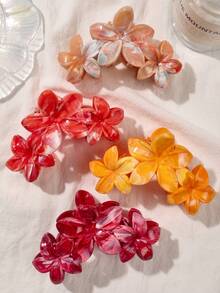 4 件 ABS 材质春夏枫叶渐变黄色优雅大理石纹理雏菊花拼接一体式发夹，波西米亚海滩度假风格发饰秋季发夹秋季发夹时尚发夹适合冬季度假装女士 - 彩色 - 查看 4