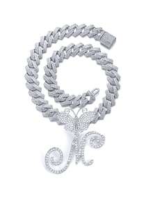 银色女士项链 A-Z 首字母个性化嘻哈经典蝴蝶字母吊坠链项链和手链套装饰物 26 个幸运字母，适合男女日常佩戴情人节时尚珠宝礼物，妈妈，母亲，母亲节，礼物 - 蝴蝶型 - 查看 59