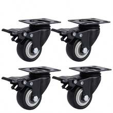 4pcs Swivel Casters With Brake, Heavy Duty Quiet Turning Directional Wheels, 1.25 Inch For Hand Truck, Small Cart, Trolley
