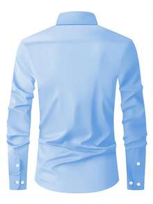 Áo sơ mi nam cổ điển màu xanh navy, áo sơ mi nam tay dài cài nút, cổ ve, bán chạy nhất nước ngoài! Áo sơ mi nam màu xanh navy ôm vừa vặn, khai phá sức hút của người đàn ông thời trang, cho mùa thu - Màu xanh nhạt - Xem 3