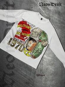 NeonDrift Double-Sided Printing Halloween, Christmas, Thanksgiving Gifts-Vintage 1970 Warzone Military Art T-Shirt - Camo Graphic Design For  Streetwear Enthusiasts, Perfect For Festivals And Urban Outfits - 白色 - 查看 2