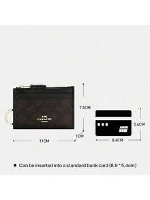Coach Mini Skinny Id Case Leather Credit Card Holder Slim Rfid Blocking Front Pocket Wallet For Women With Clear ID Window Zip Credit Card Case Mini Compact Coin Purse With Keychain,CW870 IMXAQ - Walnut Color and Black - View 6