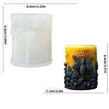 1 pezzo Stampo in silicone 3D a forma di orso e ape per candele/artigianato in resina - Stampo cilindrico con texture a nido d'ape e accenti floreali, forniture riutilizzabili per decorazione domestica fai-da-te e realizzazione di regali
