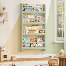 Furchen Bibliothèque pour Enfants,Bibliothèque Montessori pour Enfants avec 4 étagères, Bibliothèque murale pour chambres et salles de jeux, blanc 57x12x111,5cm - Vert - Voir 3