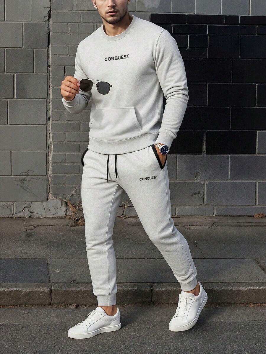 Men's Casual Sports Suit, Including Hoodie With Pockets, Winter Essential Running Set, Suitable For Fitness And Outdoor Activities, Fashionable And Comfortable To Wear