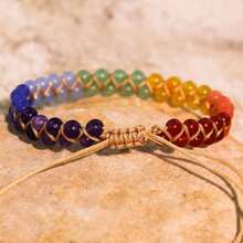 1 pieza Pulsera hecha a mano de doble capa con cristal natural de estilo bohemio y siete chakras envuelta en alambre. Trae buena suerte y riqueza, sirve como un regalo ideal y es adecuada para uso diario en todas las estaciones.