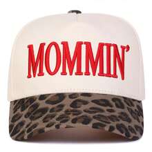 1Piece Men Letter MOMMIN' Embroidered Leopard Print Patchwork Baseball Cap Outdoor Adjustable Sunscreen Leisure Hat Spring Autumn Travel Tourism Beach Vacation - 彩色 - 查看 7